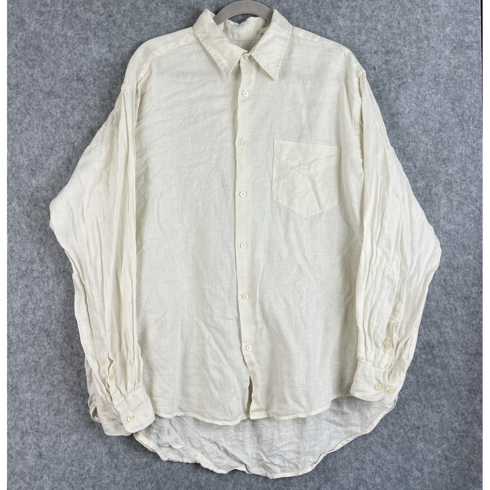 Martin Gordon Linen Shirt Mens XL Ivory Button Up Long Sleeve Summer Resort